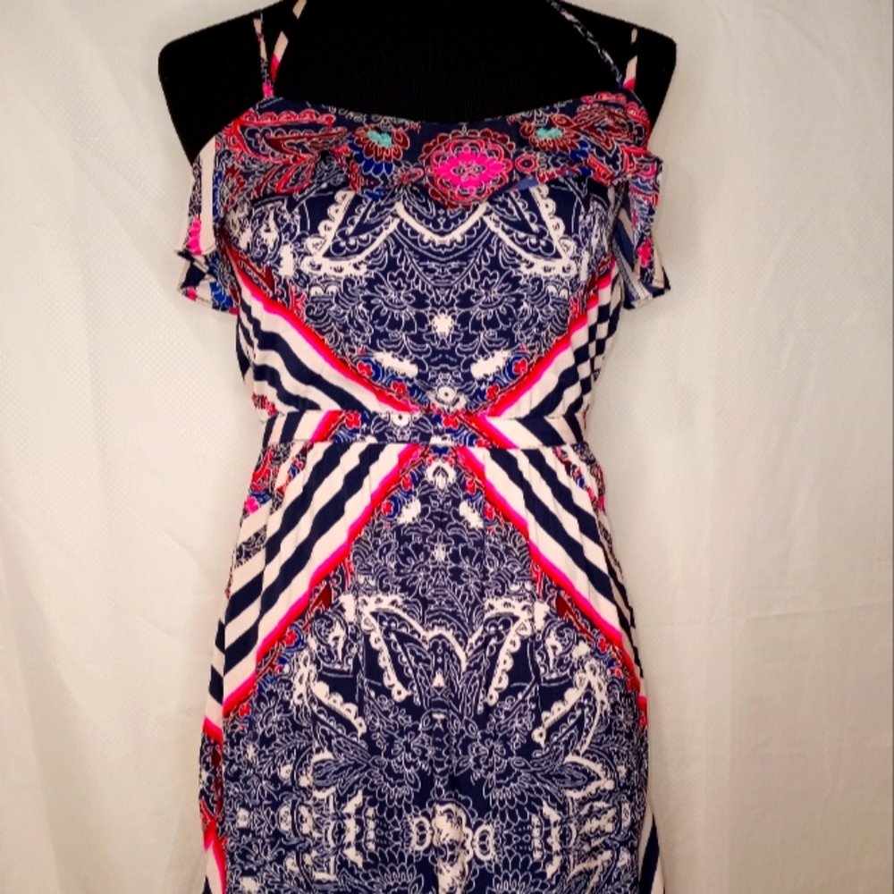 American Eagle Outfitters Blue and White Sleeveless Sundress